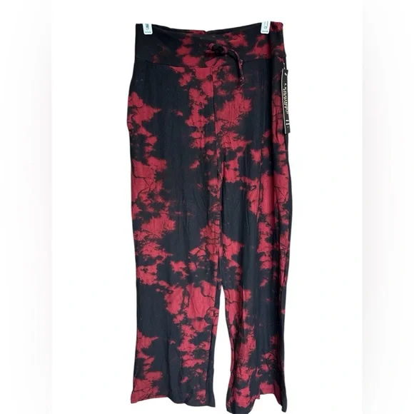 Women's Black and Red Tie-Dye Wide Leg Pants - Picture 2 of 4